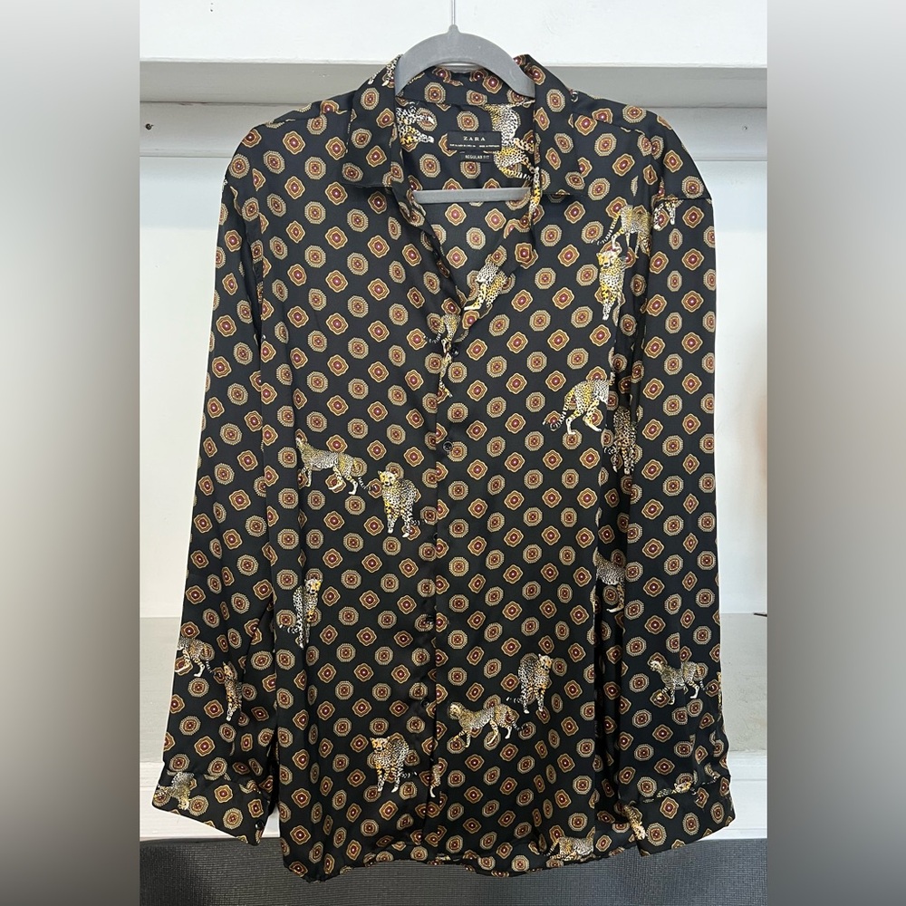 Zara Black and Gold Button Down Shirt